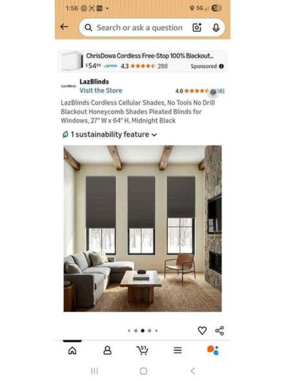 Blackout Cordless Cellular Shades 27” x 64” – No Drill Window Blinds (Black)